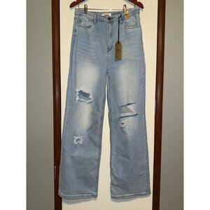 NWT Vibrant M.I.U High Rise Distressed Wide Leg Jeans Size 13/30